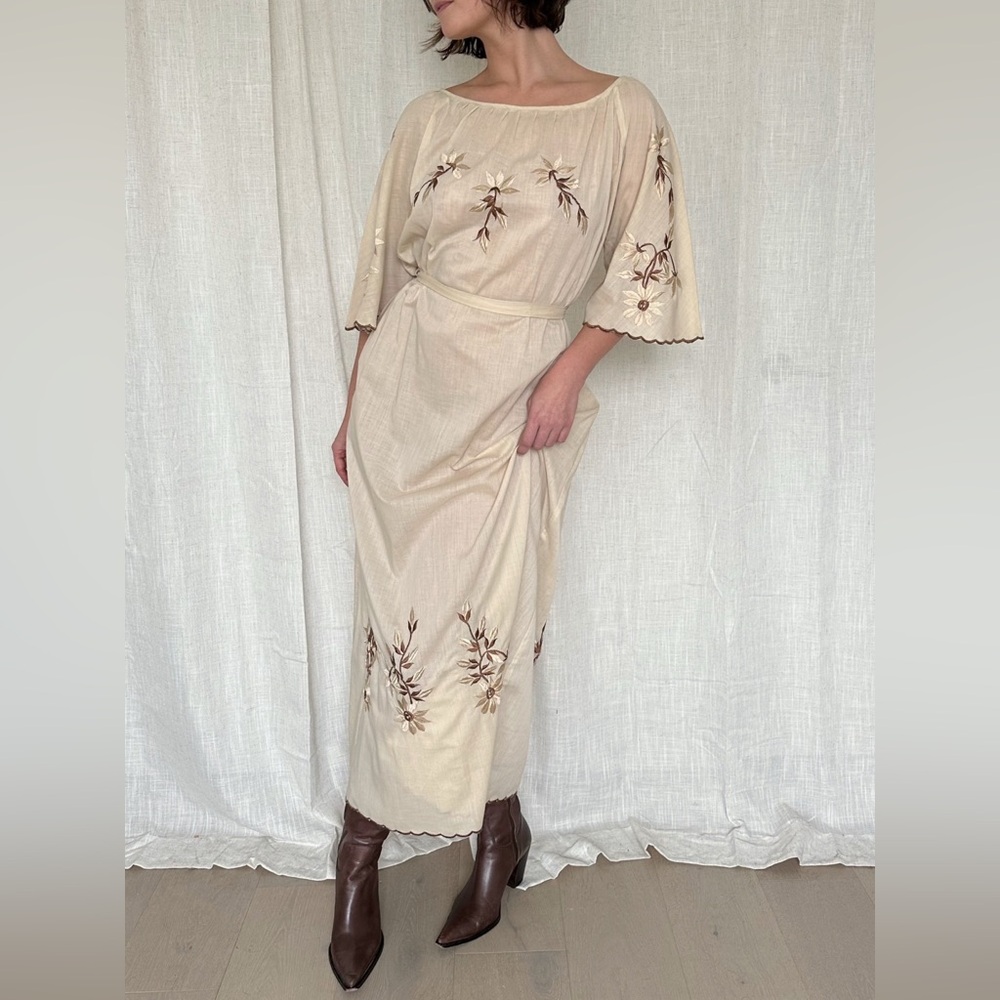 Embroidered Cream Dress with Floral Design
